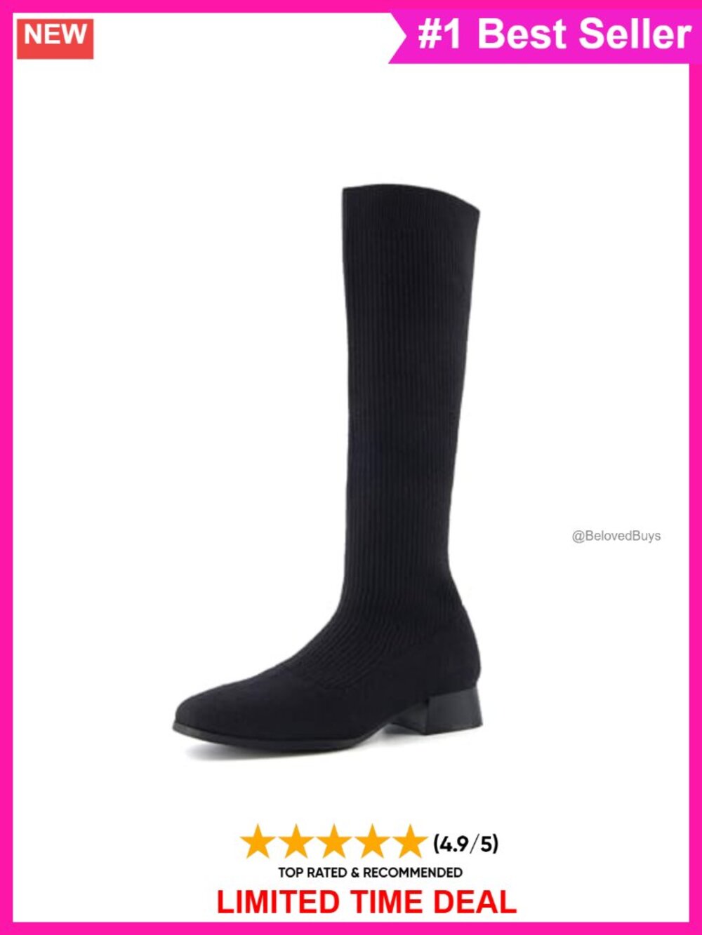 Women's Knee-High Stretch Slip-On Tall Boot Memory Foam Block Heel